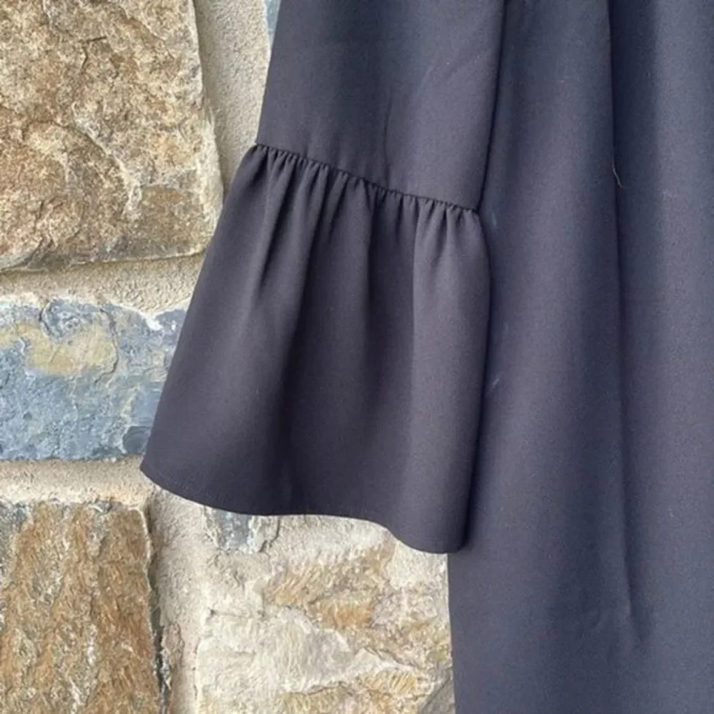 J. Crew Black Ruffle Neck 3/4 Sleeve Shift Dress in 365 Crepe Size 2